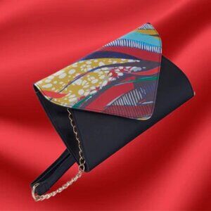 NWT AMMA JO Blue Signature Wild Thing Clutch w/Crossbody Strap Black Multicolor